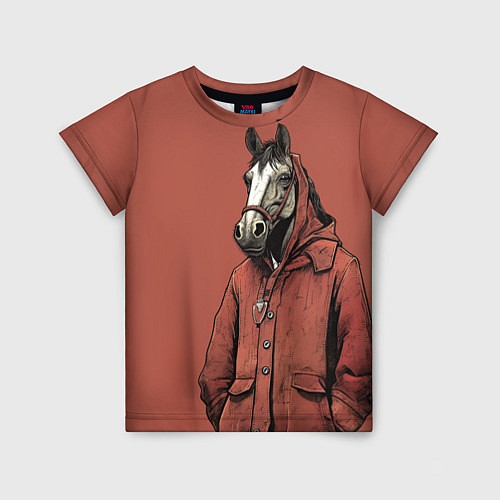 Детская футболка Конь в красном пальто / 3D-принт – фото 1
