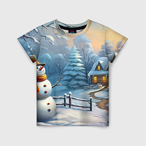 Детская футболка Новый год и снеговик / 3D-принт – фото 1