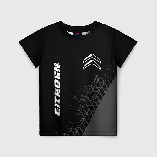 Детская футболка Citroen speed на темном фоне со следами шин вертик / 3D-принт – фото 1