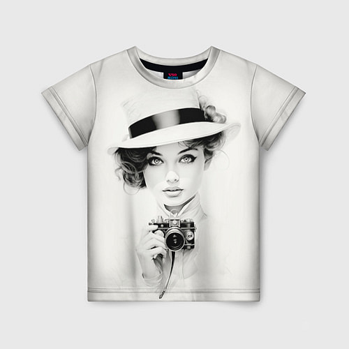 Детская футболка Милая девушка с ретро камерой / 3D-принт – фото 1