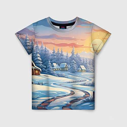 Детская футболка Новогодний пейзаж зимний / 3D-принт – фото 1
