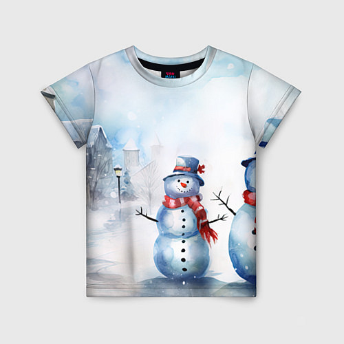 Детская футболка Новогодний день со снеговиком / 3D-принт – фото 1