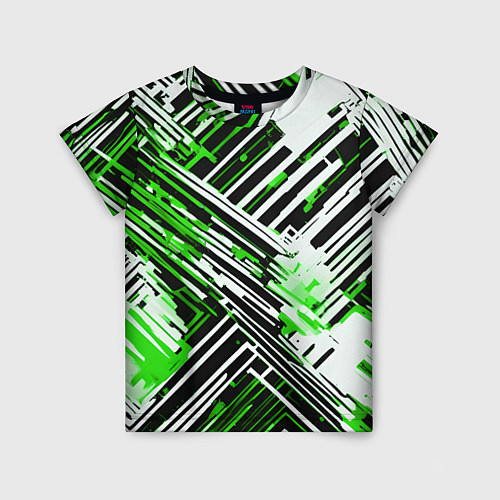 Детская футболка Киберпанк линии белые и зелёные / 3D-принт – фото 1