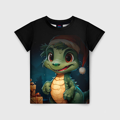 Детская футболка Новогодний зеленый дракончик / 3D-принт – фото 1