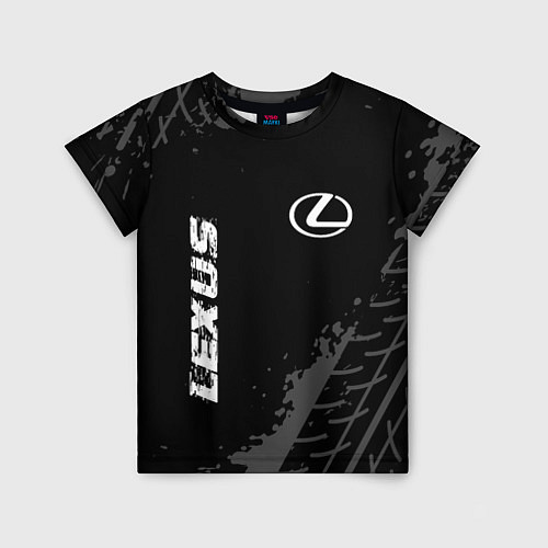 Детская футболка Lexus speed на темном фоне со следами шин вертикал / 3D-принт – фото 1