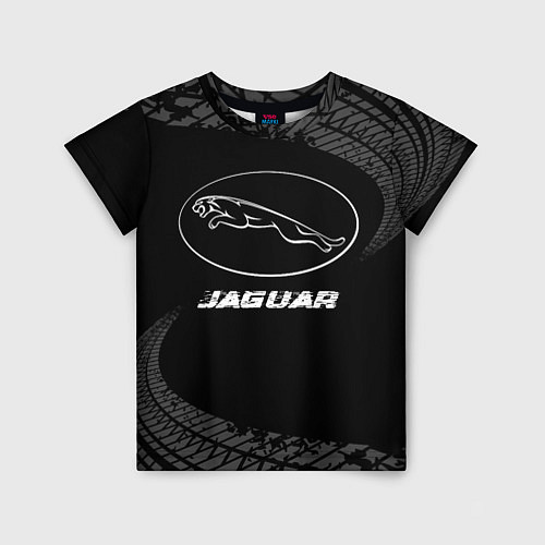 Детская футболка Jaguar speed на темном фоне со следами шин / 3D-принт – фото 1