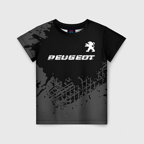 Детская футболка Peugeot speed на темном фоне со следами шин посере / 3D-принт – фото 1
