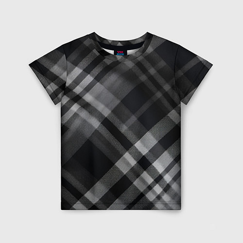 Детская футболка Черно-белая диагональная клетка в шотландском стил / 3D-принт – фото 1