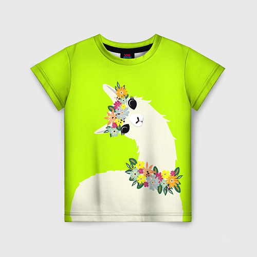 Детская футболка Летняя лама - альпака в венке / 3D-принт – фото 1