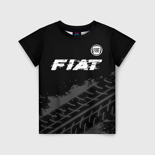 Детская футболка Fiat speed на темном фоне со следами шин посередин / 3D-принт – фото 1