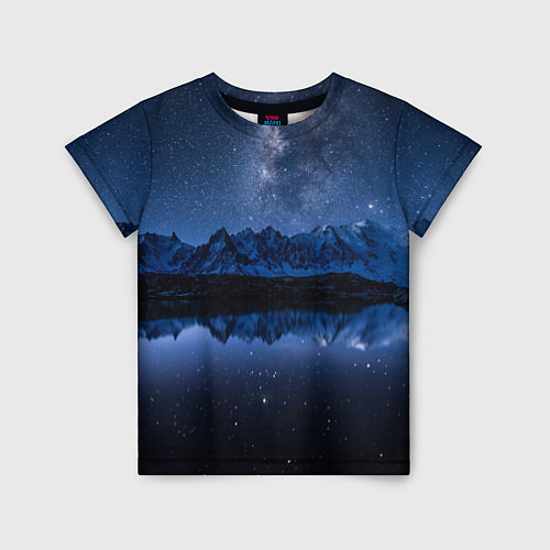 Детская футболка Галактическая зимняя ночь в горах / 3D-принт – фото 1