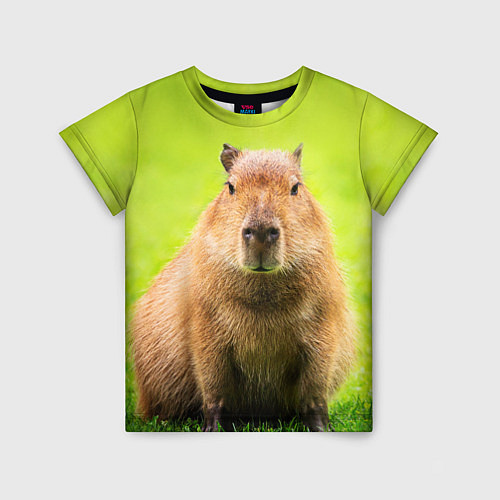 Детская футболка Capybara on green grass / 3D-принт – фото 1
