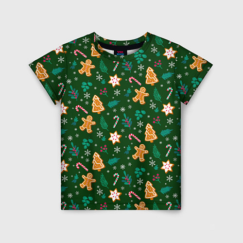 Детская футболка New year pattern with green background / 3D-принт – фото 1
