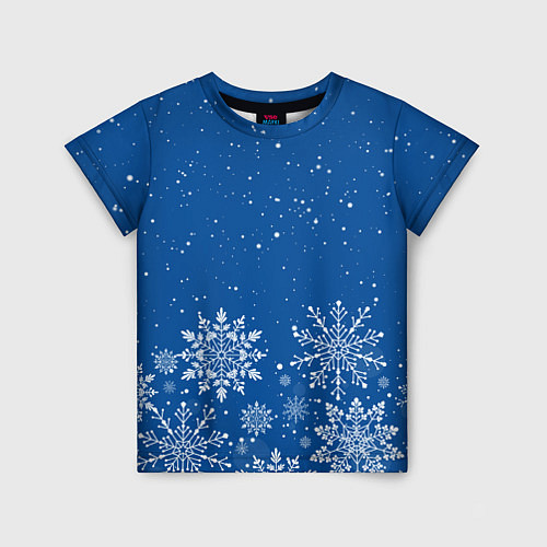 Детская футболка Текстура снежинок на синем фоне / 3D-принт – фото 1