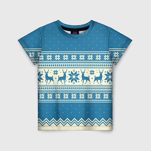 Детская футболка Sweater with deer on a blue background / 3D-принт – фото 1