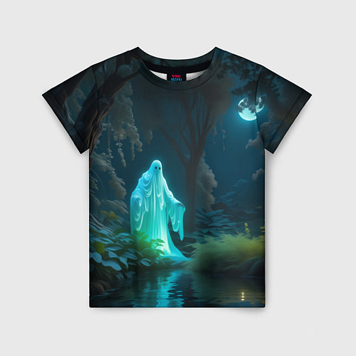 Детская футболка Светящийся зеленым призрак в лесу / 3D-принт – фото 1