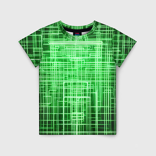 Детская футболка Зелёные неоновые полосы киберпанк / 3D-принт – фото 1