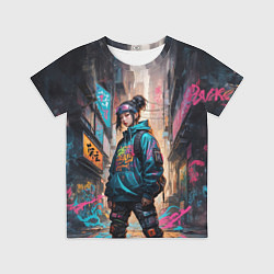 Футболка детская Японская девушка в худи, цвет: 3D-принт