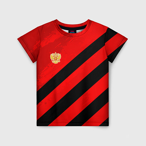 Детская футболка Герб РФ - красная абстракция / 3D-принт – фото 1