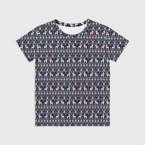 Детская футболка Новогодние олени с елочками / 3D-принт – фото 1