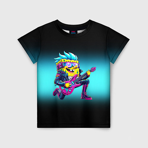 Детская футболка Sponge Bob - rock guitarist - ai art / 3D-принт – фото 1