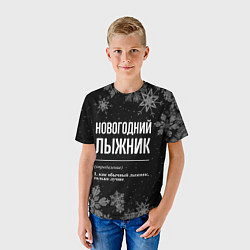 Футболка детская Новогодний лыжник на темном фоне, цвет: 3D-принт — фото 2