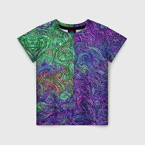 Детская футболка Вьющийся узор фиолетовый и зелёный / 3D-принт – фото 1