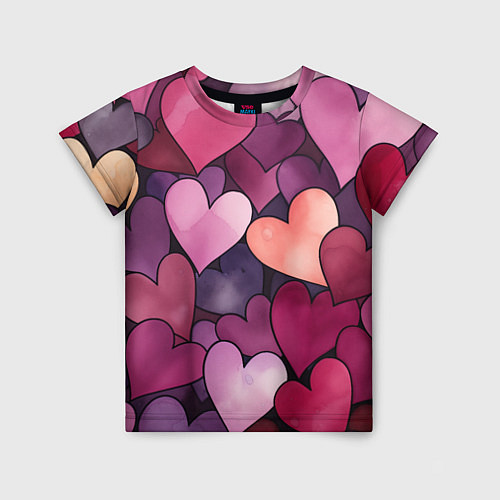 Детская футболка Много акварельных сердец / 3D-принт – фото 1