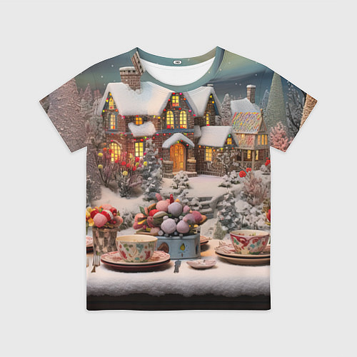 Детская футболка Объемные новогодние домики / 3D-принт – фото 1