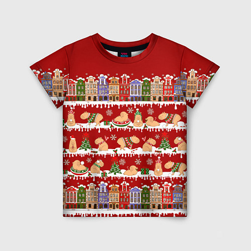 Детская футболка Капибара на Новый год / 3D-принт – фото 1