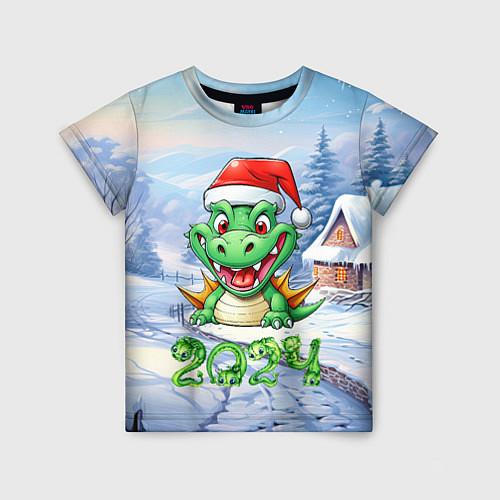 Детская футболка Милый зеленый дракончик 2024 год / 3D-принт – фото 1