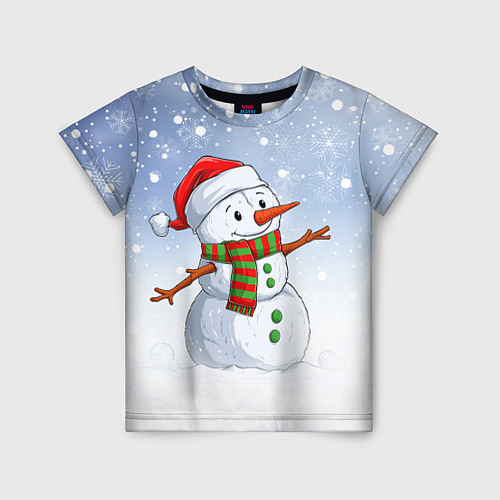 Детская футболка Весёлый снеговик в колпаке / 3D-принт – фото 1