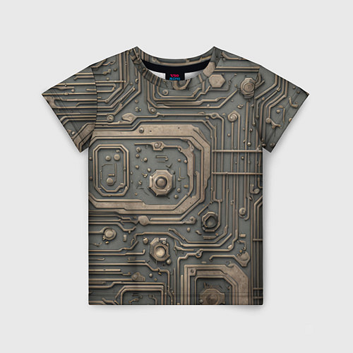 Детская футболка Металлическая ржавая обшивка с микросхемами и гайк / 3D-принт – фото 1