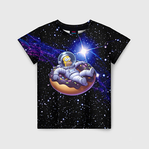 Детская футболка Космонавт Гомер Симпсон на пончике - нейросеть / 3D-принт – фото 1