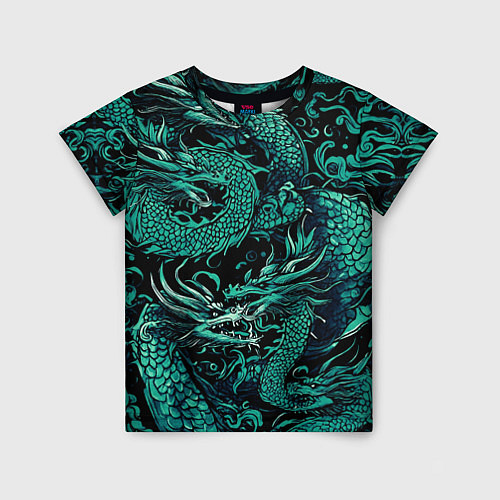 Детская футболка Дракон бирюзового цвета / 3D-принт – фото 1