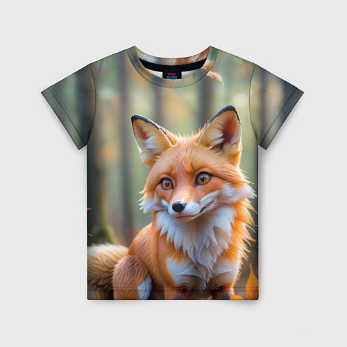 Детская футболка Портрет лисы в осеннем лесу / 3D-принт – фото 1