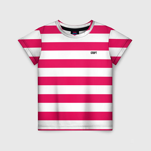 Детская футболка Красно белый узор в полоску / 3D-принт – фото 1