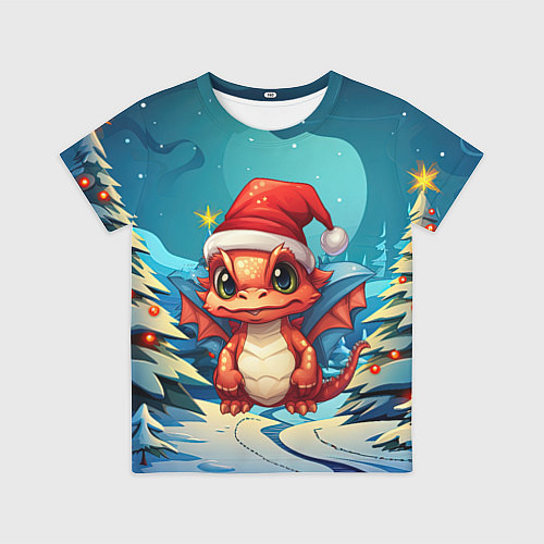 Детская футболка Маленький новогодний милый дракошка 2024 / 3D-принт – фото 1