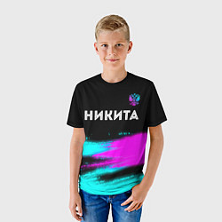Футболка детская Никита и неоновый герб России посередине, цвет: 3D-принт — фото 2