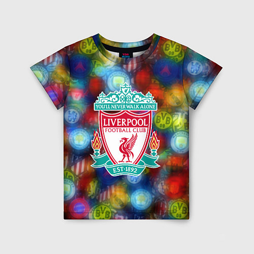 Детская футболка Liverpool все logo неон / 3D-принт – фото 1