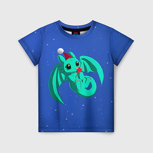 Детская футболка Новогодний дракончик бирюзовый / 3D-принт – фото 1