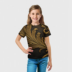 Футболка детская Золотые узоры листья объемные, цвет: 3D-принт — фото 2
