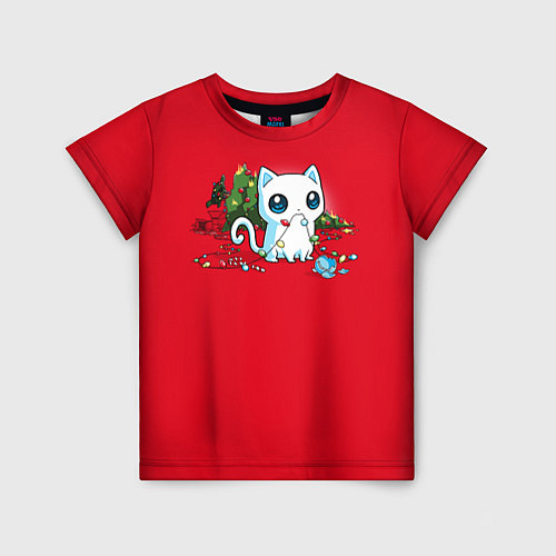 Детская футболка Озорной новогодний котик / 3D-принт – фото 1