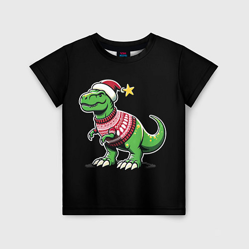 Детская футболка Динозавр в рождественнском свитере / 3D-принт – фото 1