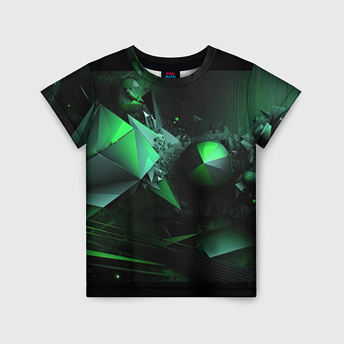 Детская футболка Геометрическая текстурная зеленая абстракция / 3D-принт – фото 1