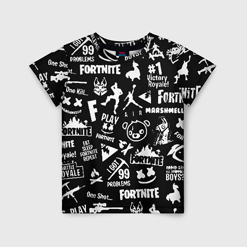 Детская футболка Fortnite alllogo black / 3D-принт – фото 1