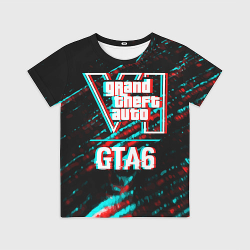 Детская футболка GTA6 в стиле glitch и баги графики на темном фоне / 3D-принт – фото 1