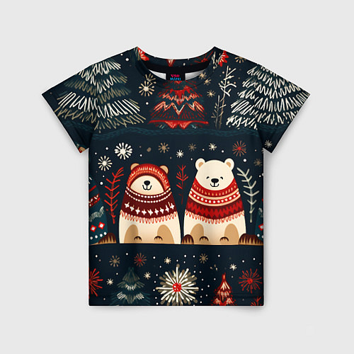 Детская футболка Новогодние медведи графика / 3D-принт – фото 1