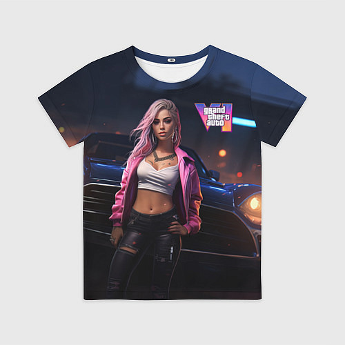 Детская футболка GTA 6 девушка у машины / 3D-принт – фото 1