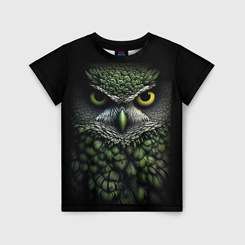 Детская футболка Зелено черная сова / 3D-принт – фото 1